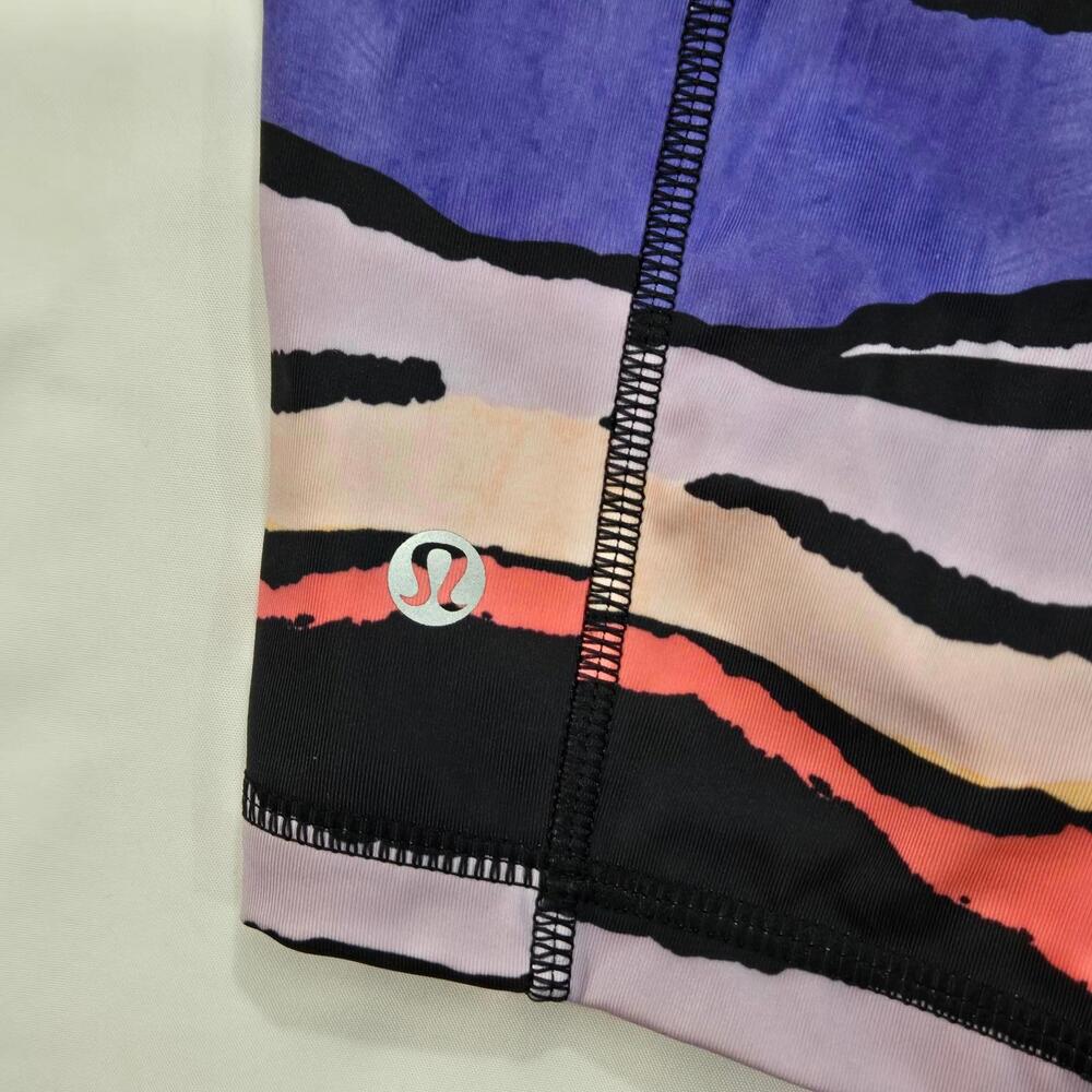 Lululemon Shorts Size 4 Running Workout Black White Purple Coral Abstract Design - Picture 3 of 7
